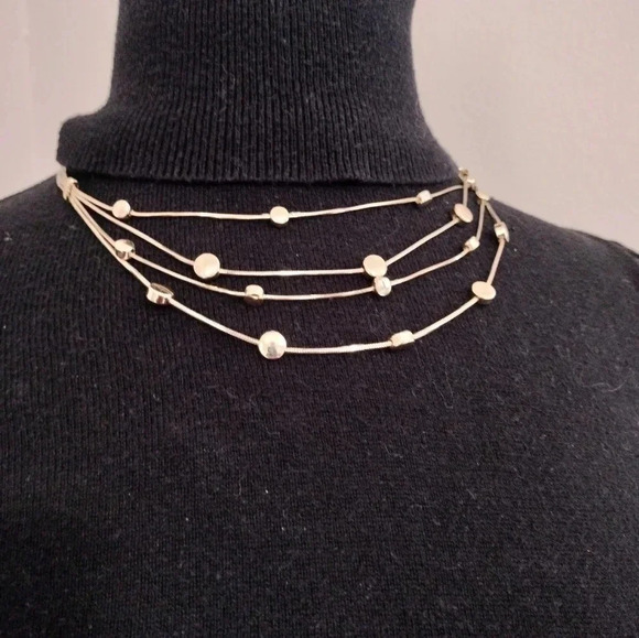 18" Gold Tone Multiple Strand Adjustable Fashion Necklace Circular Pendants - Picture 4 of 8